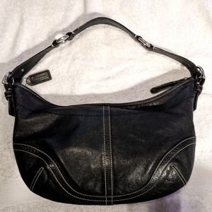 Vintage Coach Soho Hobo -Black Leather Handbag Purse -White Stitching -Silver HW